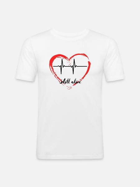 Heartbeat Heart Life Still Alive Pulse Heart Love - Men's Slim Fit T-Shirt - white