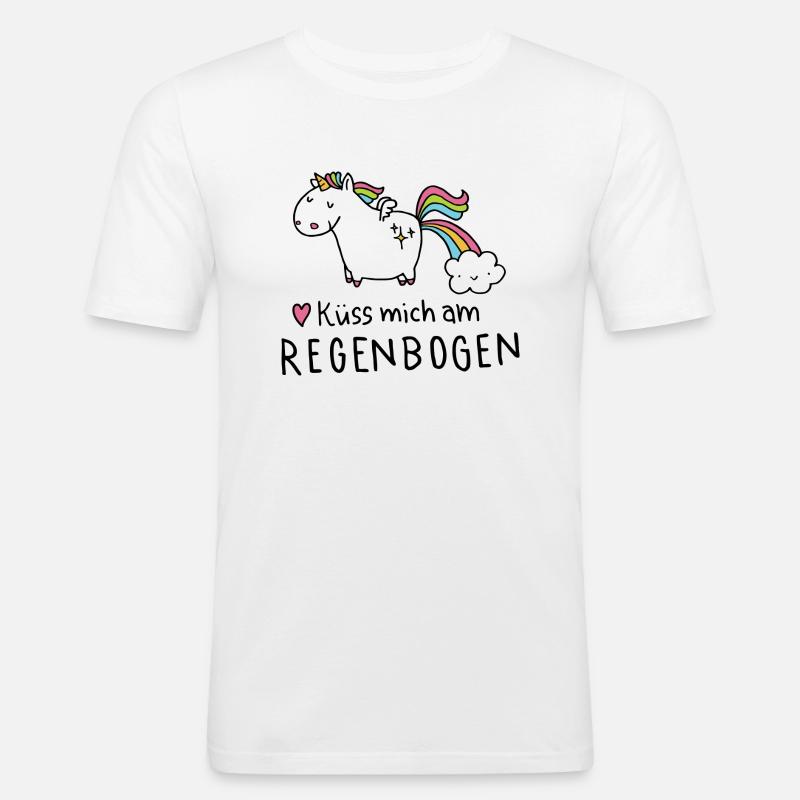 Kü mich am Regenbogen - Männer Slim Fit T-Shirt - Weiß