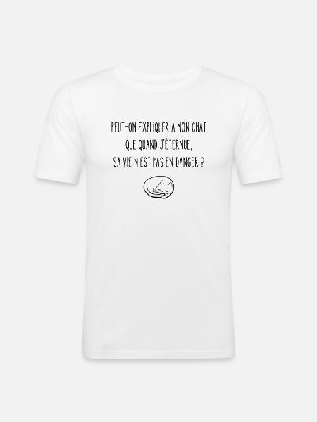peut-on expliquer à mon chat - T-shirt près du corps Homme - blanc