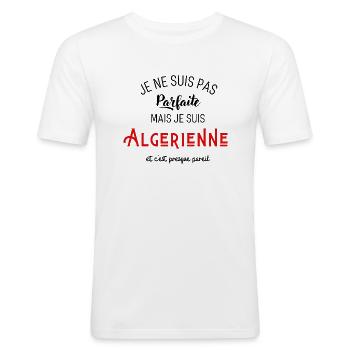 Pas parfaite mais algérienne - T-shirt près du corps Homme - blanc - Devant - Nik (191cm)