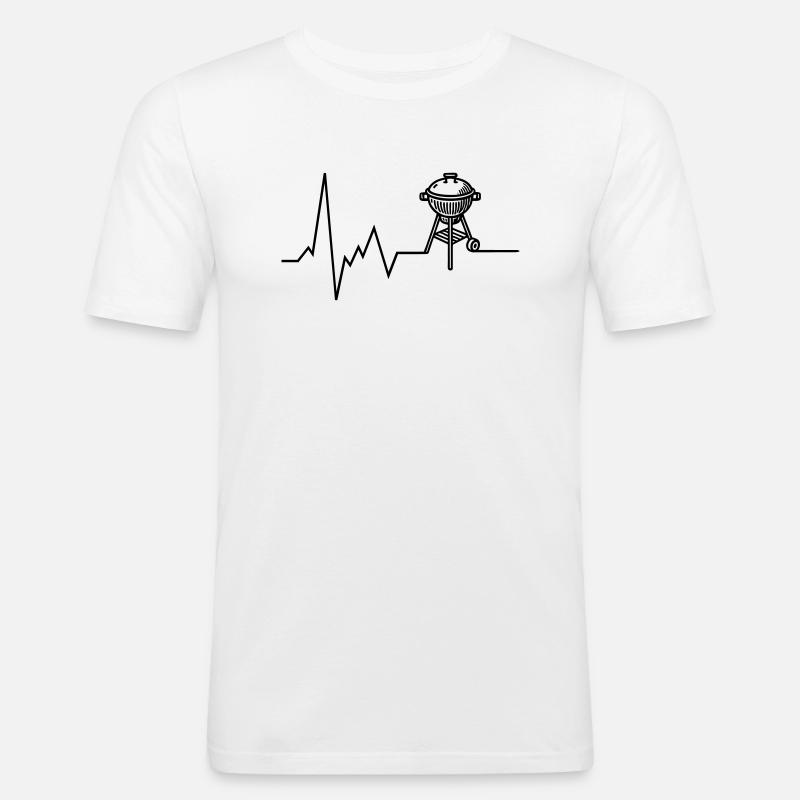 Herzschlag BBQ Grill Grillen - Männer Slim Fit T-Shirt - Weiß