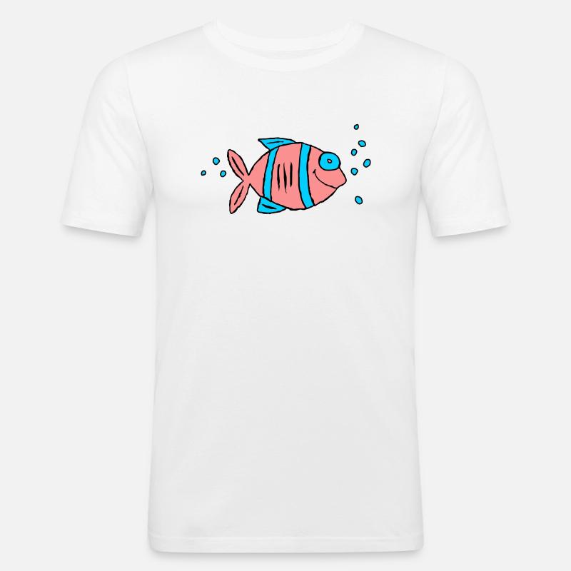 Pesce Ciclide Acqua Mare Graffiti Disegno - Maglietta aderente da uomo - bianco