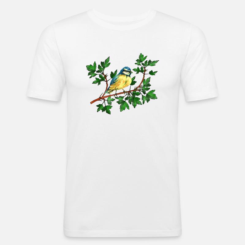 Bunter Vogel - Männer Slim Fit T-Shirt - Weiß