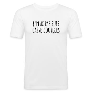 Femme casse couille humour - T-shirt près du corps Homme - blanc - Devant - Nik (191cm)
