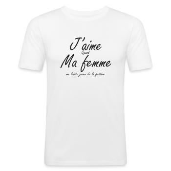 J'aime quand ma femme laisse jouer de la guitare - T-shirt près du corps Homme - blanc - Devant - Nik (191cm)