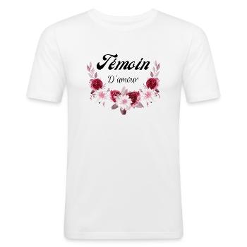 témoin d'amour - T-shirt près du corps Homme - blanc - Devant - Nik (191cm)