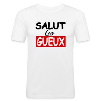 Salut les gueux / humour / phrase drôle - T-shirt près du corps Homme - blanc - Devant - Nik (191cm)