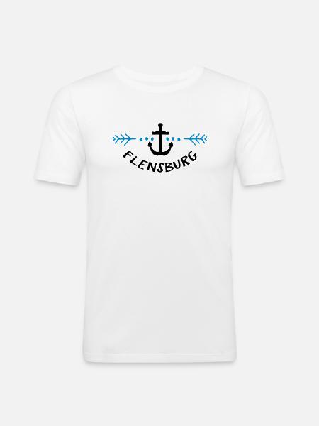 Heimat Hafen Flensburg - Männer Slim Fit T-Shirt - Weiß