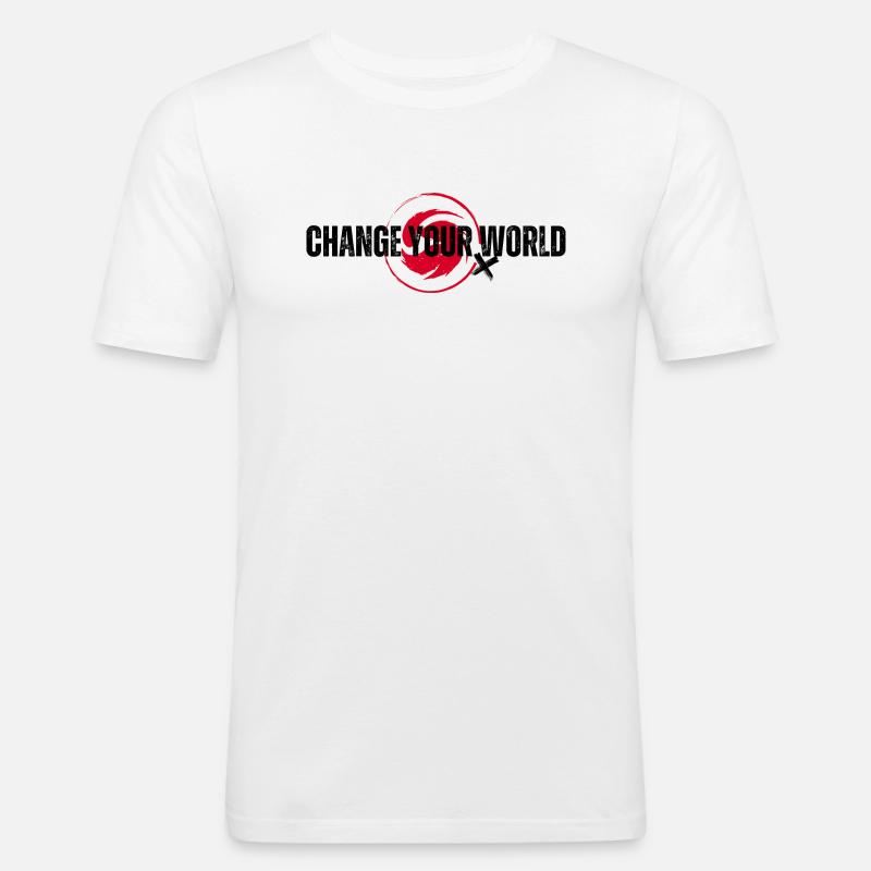 Change your World schwarz - Männer Slim Fit T-Shirt - Weiß
