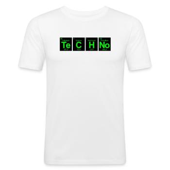 Techno Molekül Schriftzug Festival Rave Party Club - Männer Slim Fit T-Shirt - Weiß - Vorne - Nik (191cm)