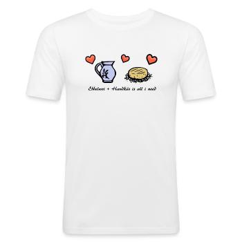 Ebbelwoi + Handkäs is all i need - Männer Slim Fit T-Shirt - Weiß - Vorne - Nik (191cm)