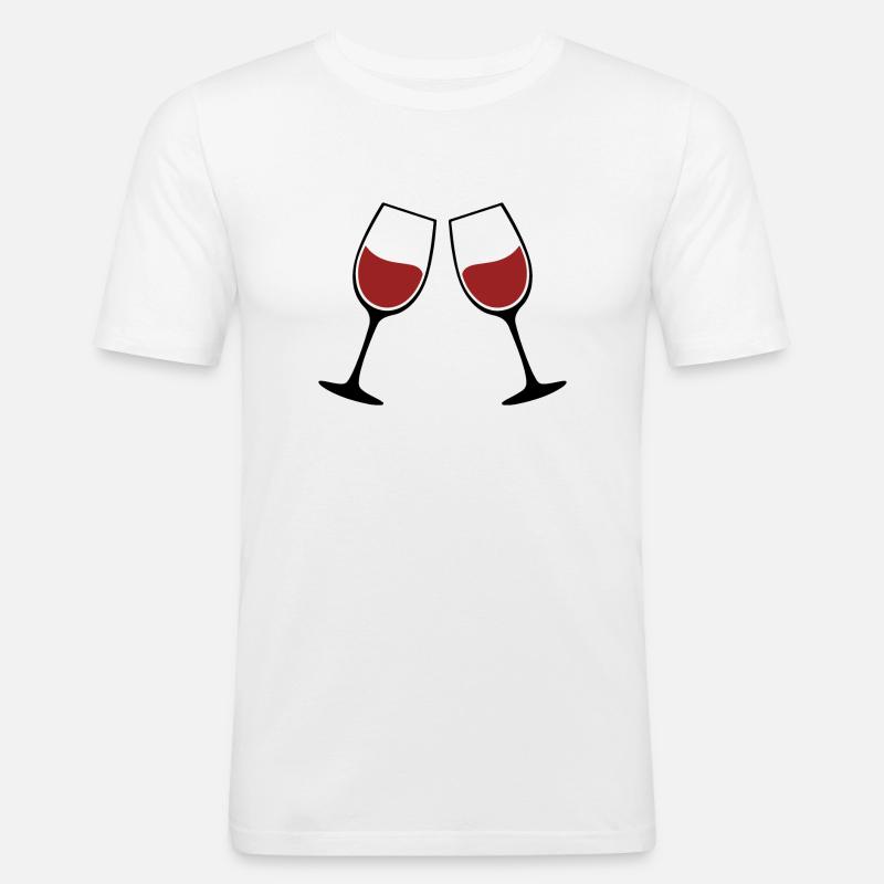 Weingläser Silhouette - Männer Slim Fit T-Shirt - Weiß