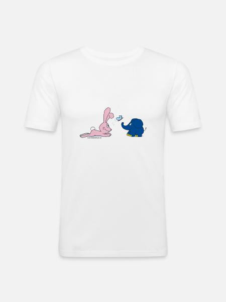 Elefant og kanin med sommerfugl - Herre Slim Fit T-Shirt - hvid
