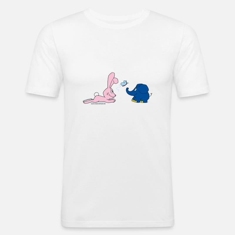 Elefant und Hase mit Schmetterling - Männer Slim Fit T-Shirt - Weiß