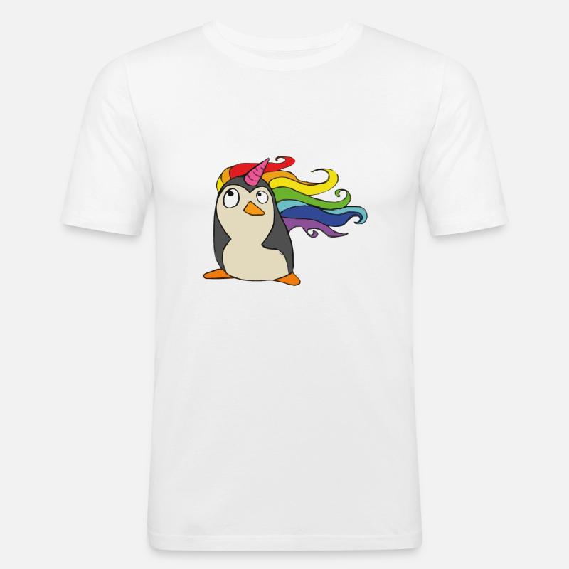 Punguin Einhorn Regenbogen - Männer Slim Fit T-Shirt - Weiß