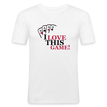 I love this game - T-shirt près du corps Homme - blanc - Devant - Nik (191cm)