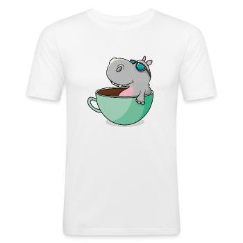 Hippo se refroidit dans sa tasse pour se rafraîchir - T-shirt près du corps Homme - blanc - Devant - Nik (191cm)