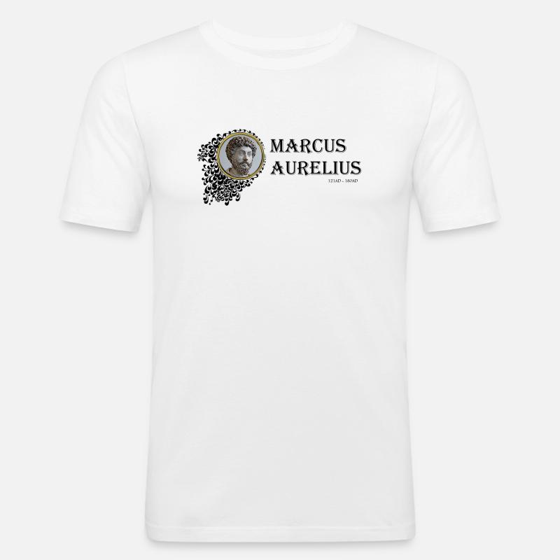 Marcus Aurelius gerahmt (schwarzer Text) - Männer Slim Fit T-Shirt - Weiß
