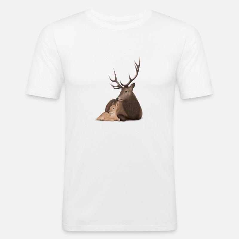 Papa Hirsch und sein Kitz - Männer Slim Fit T-Shirt - Weiß