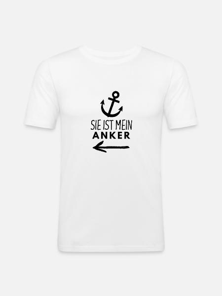 Sie ist mein Anker - Männer Slim Fit T-Shirt - Weiß