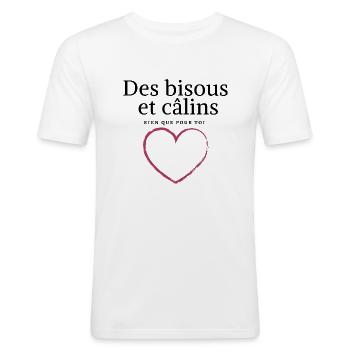 Des bisous et câlins - T-shirt près du corps Homme - blanc - Devant - Nik (191cm)