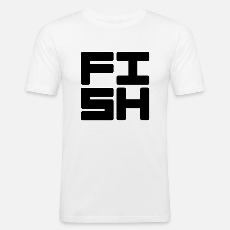 Fish Text Logo - Männer Slim Fit T-Shirt - Weiß