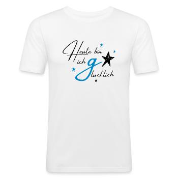 Heute bin ich glücklich - Männer Slim Fit T-Shirt - Weiß - Vorne - Nik (191cm)
