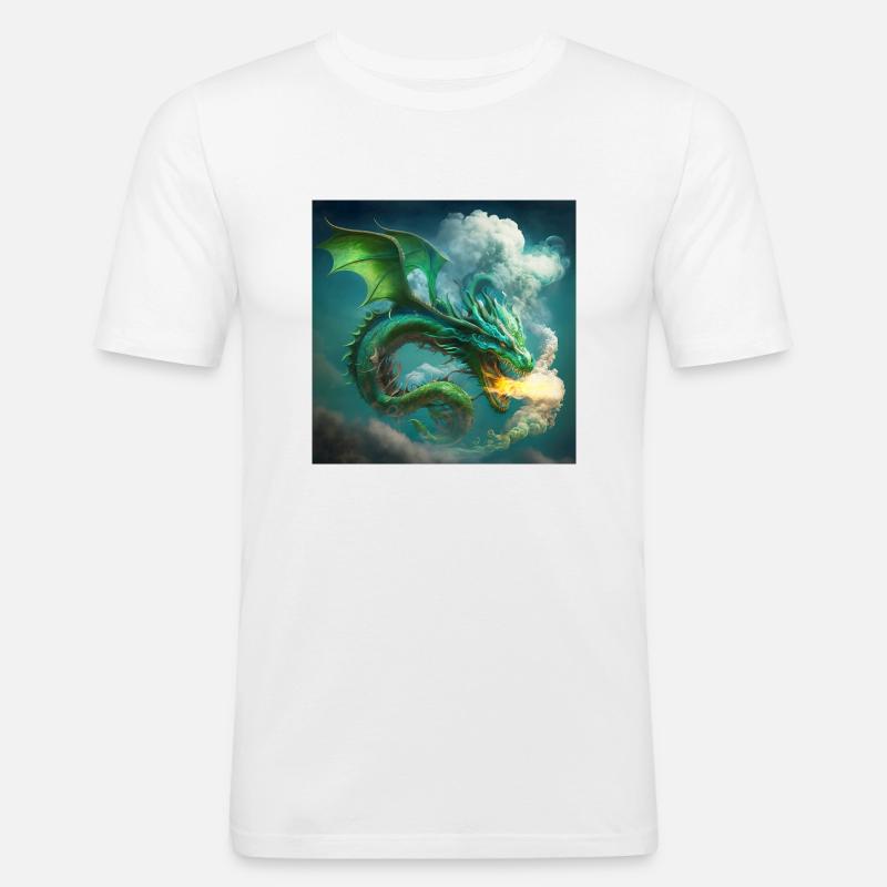 Mike FOX Drache2a - Männer Slim Fit T-Shirt - Weiß