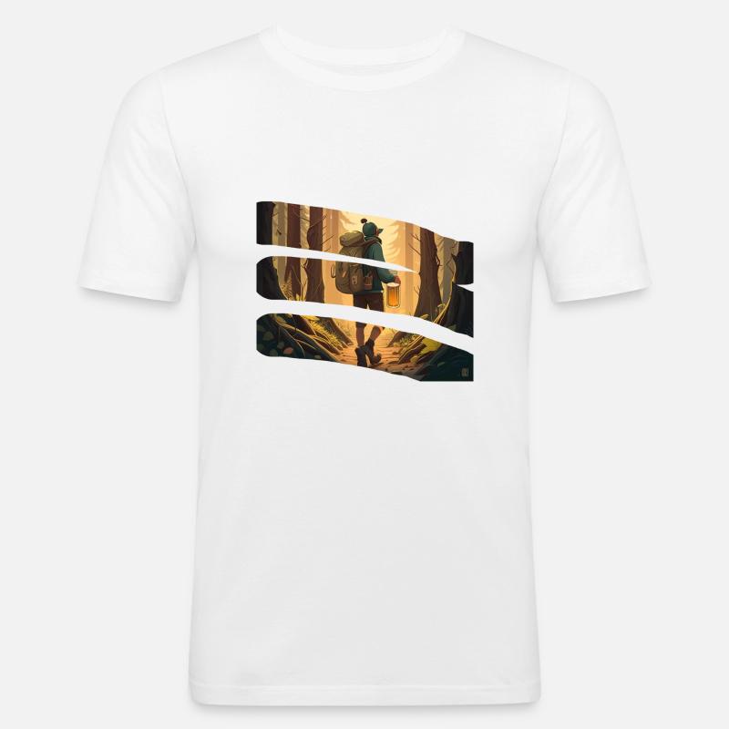 Wanderer im Wald mit Bier - Männer Slim Fit T-Shirt - Weiß