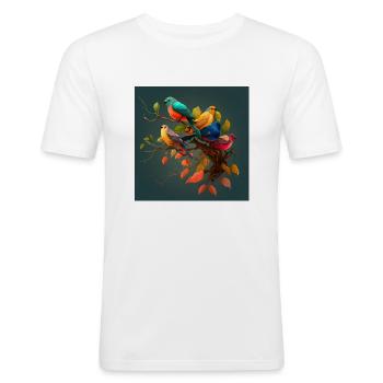 Oiseaux dans un design coloré - T-shirt près du corps Homme - blanc - Devant - Nik (191cm)