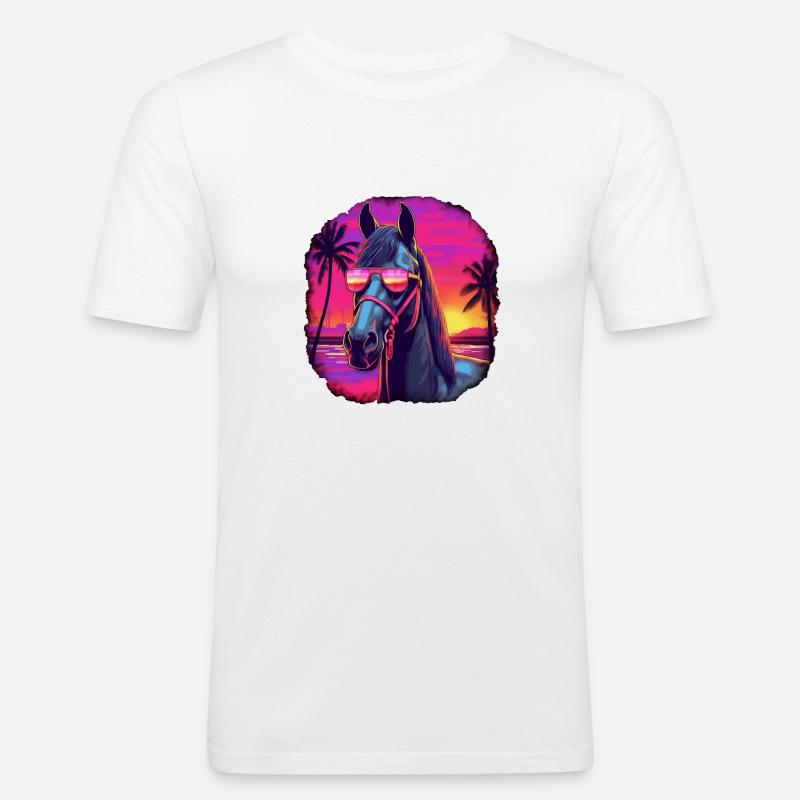 Pferd Synthwave - Männer Slim Fit T-Shirt - Weiß