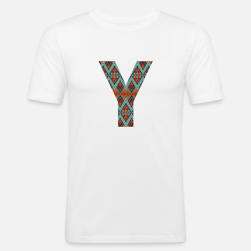 Buchstabe Y- Boho-Design, buntes Monogramm - Männer Slim Fit T-Shirt - Weiß