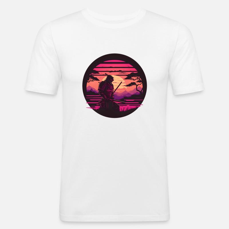 Synthwave Samurai with katana - Männer Slim Fit T-Shirt - Weiß
