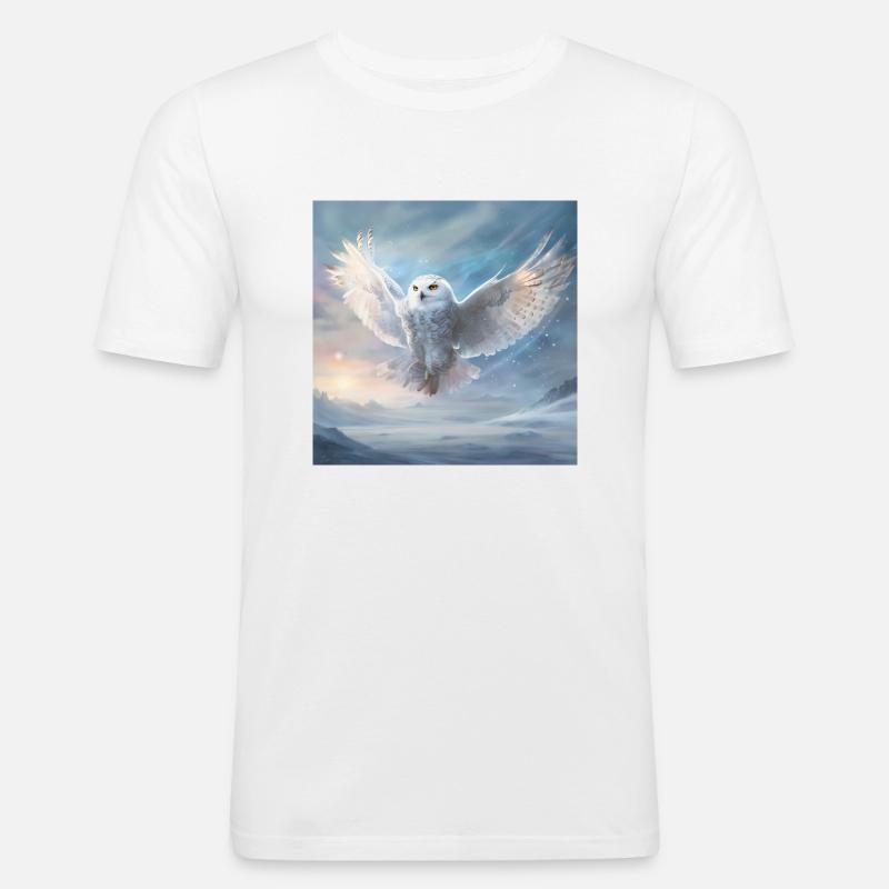 Flug der Schnee-Eule - Männer Slim Fit T-Shirt - Weiß