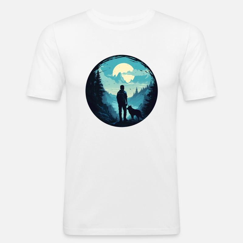 Junger Mann und sein Wolf - Männer Slim Fit T-Shirt - Weiß