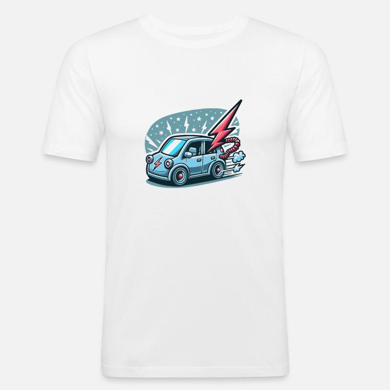 Blitzsauberer Fahrtwind im E-Auto 🚙⚡️ - Männer Slim Fit T-Shirt - Weiß
