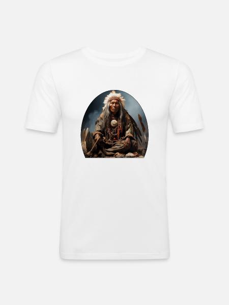 Indianerhäuptling mit Federschmuck - Männer Slim Fit T-Shirt - Weiß