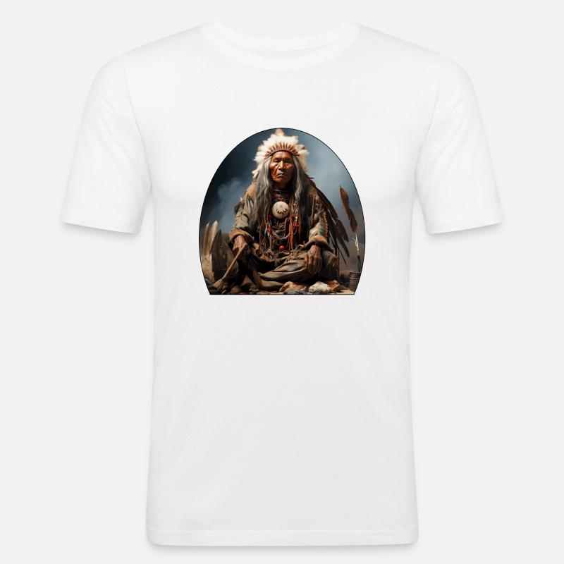 Indianerhäuptling mit Federschmuck - Männer Slim Fit T-Shirt - Weiß