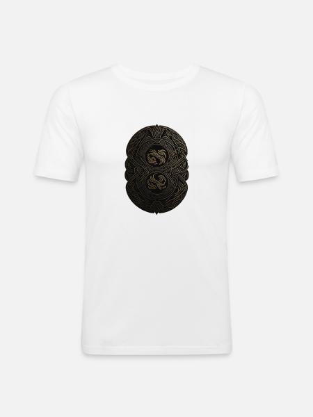 Maya Schwarz-Gold-Monogramm - Männer Slim Fit T-Shirt - Weiß