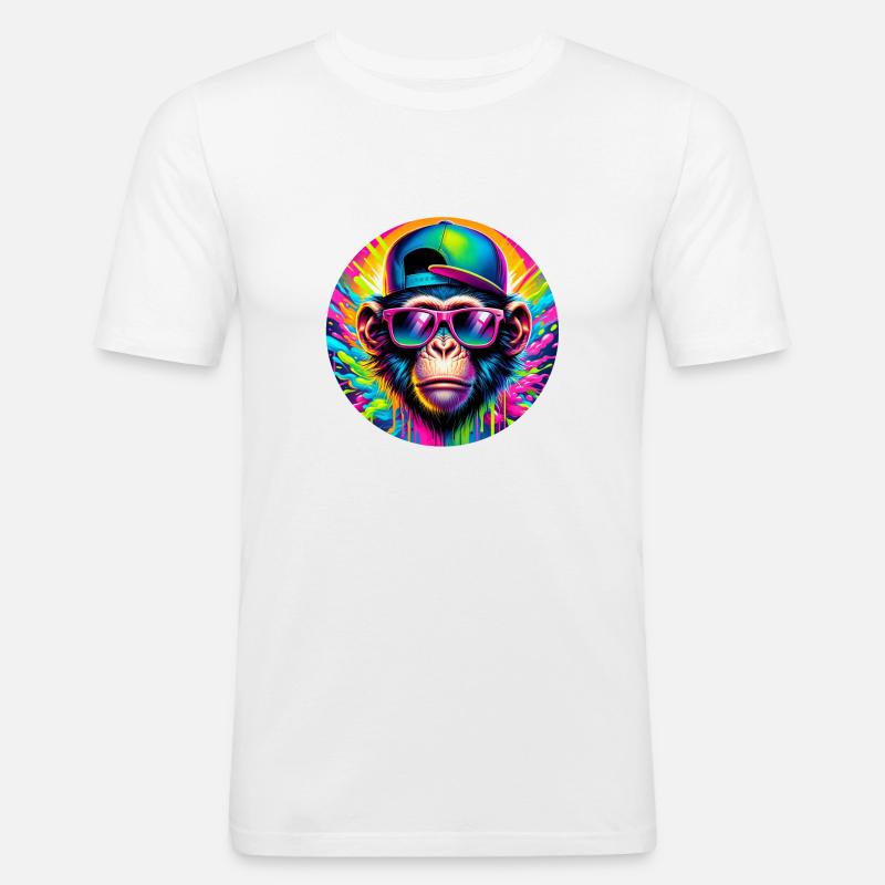 Neon Monkey Vibes - Männer Slim Fit T-Shirt - Weiß