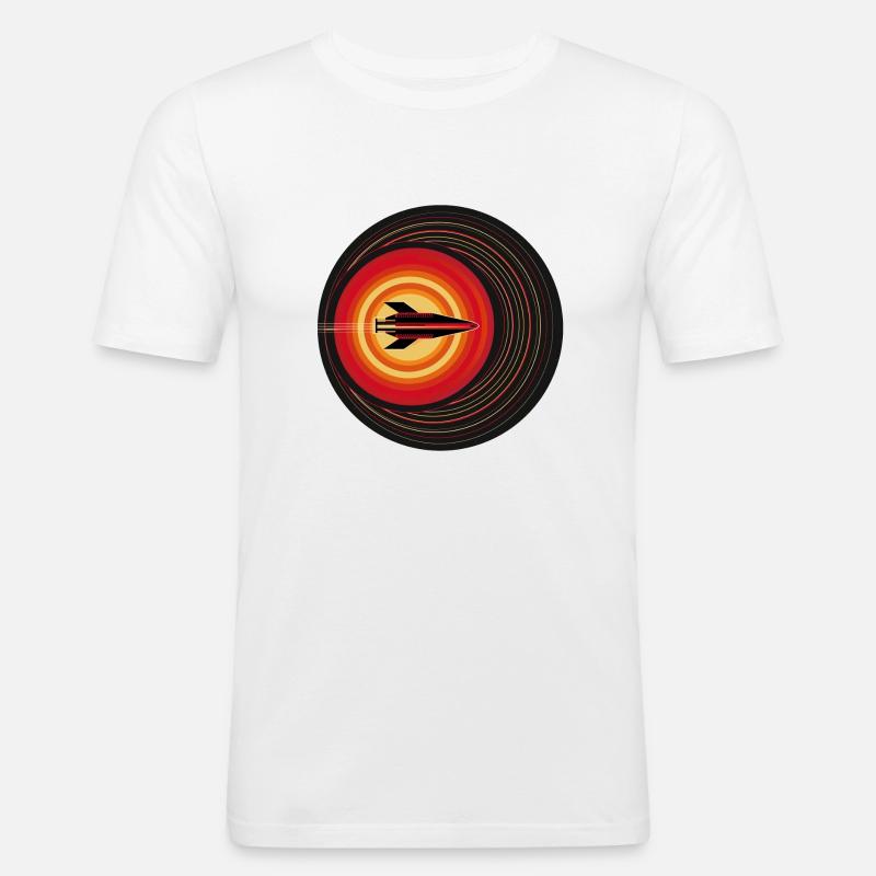 Retro-Rakete im Orbit - Männer Slim Fit T-Shirt - Weiß