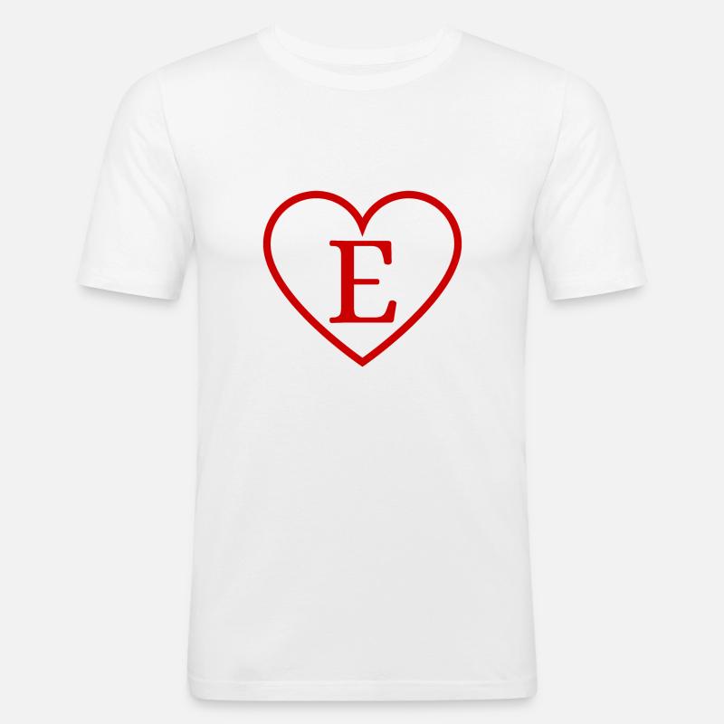 Buchstabe e rotes Herz - Männer Slim Fit T-Shirt - Weiß
