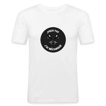 j peux pas j ai mécanique - T-shirt près du corps Homme - blanc - Devant - Nik (191cm)