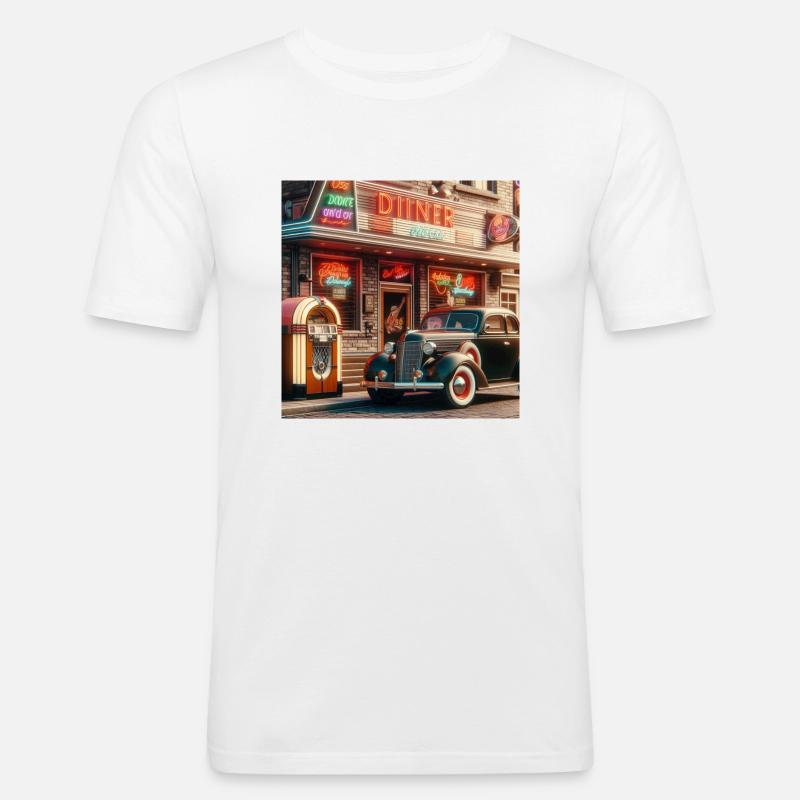 Jukebox-Abendessen - Männer Slim Fit T-Shirt - Weiß