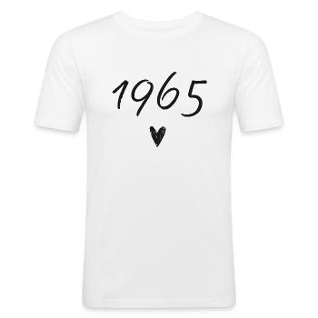 1965 coeur anniversaire - T-shirt près du corps Homme - blanc - Devant - Nik (191cm)