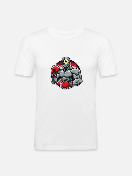 Boxender Zyklop - Männer Slim Fit T-Shirt - Weiß