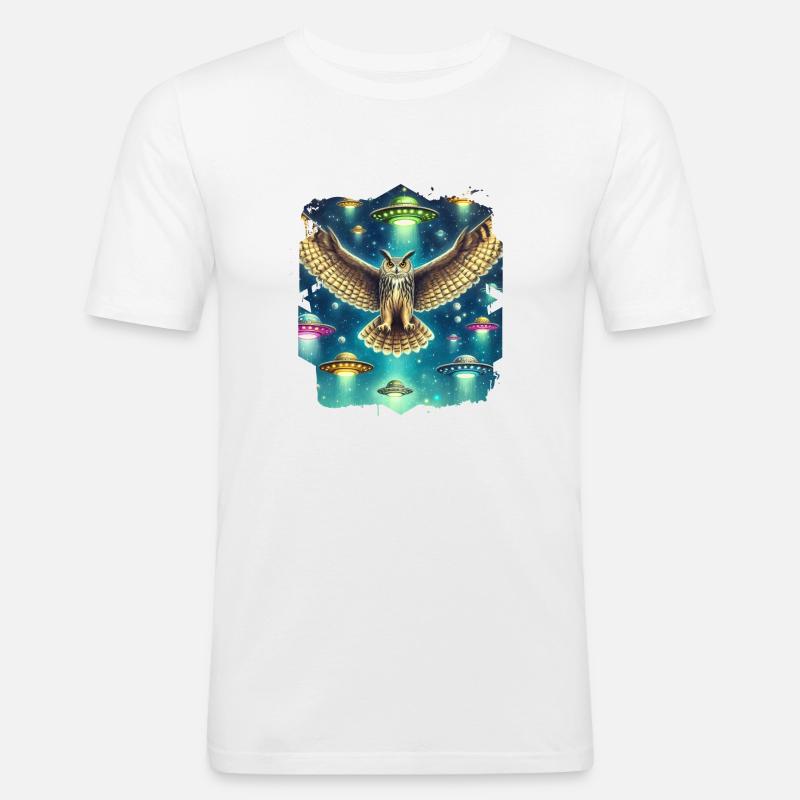 Mystische Eule UFO-Begegnung - Männer Slim Fit T-Shirt - Weiß