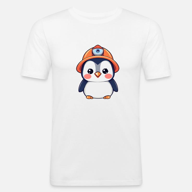 Pingouin de l’équipe de construction dans un casque de sécurité orange - T-shirt près du corps Homme - blanc