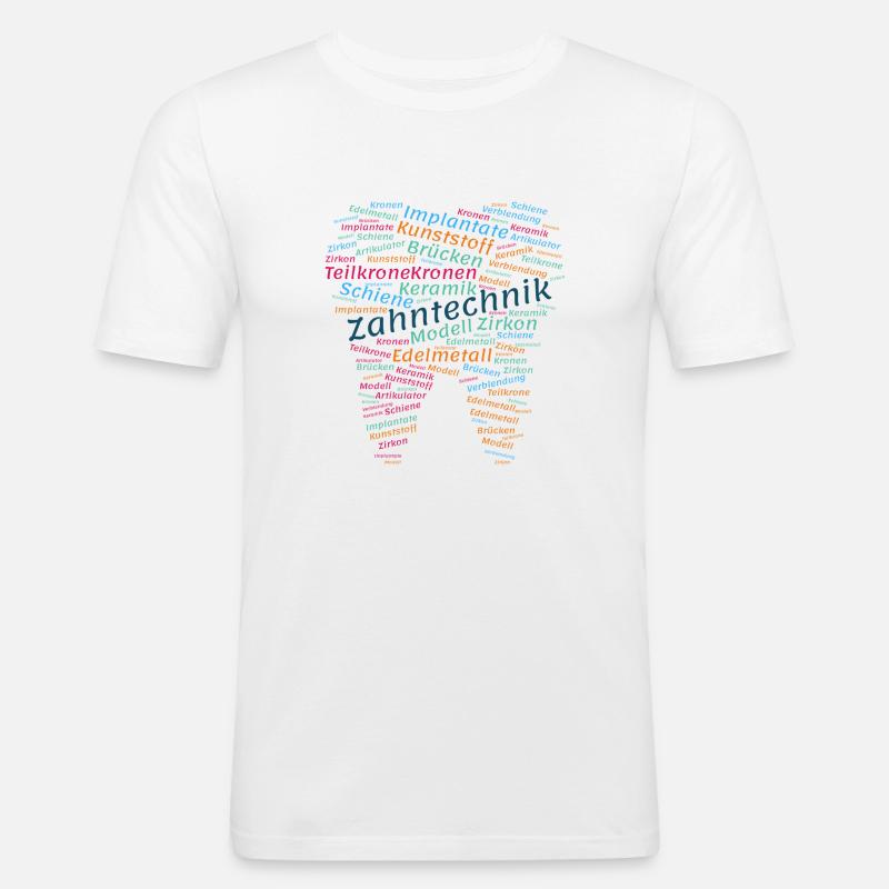 Zahntechnik Wordcloud bunt - Männer Slim Fit T-Shirt - Weiß