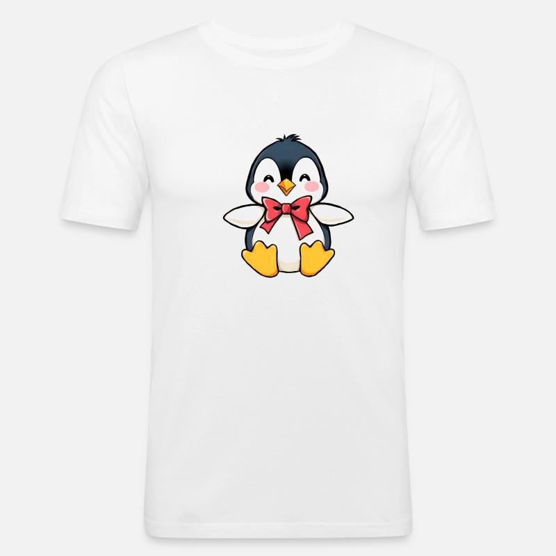 Charmanter Pinguin mit roter Fliege - Männer Slim Fit T-Shirt - Weiß